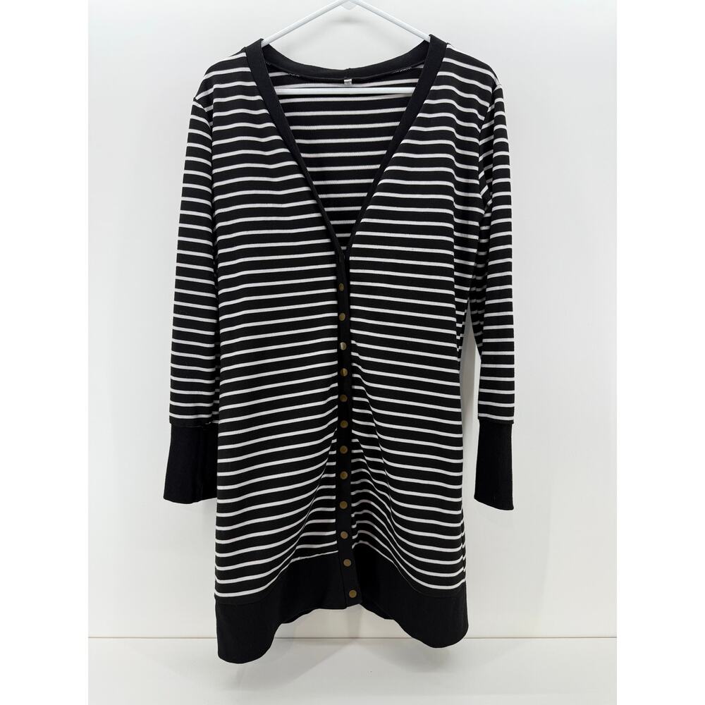 Black & White Stripe Cardigan - Snap Front